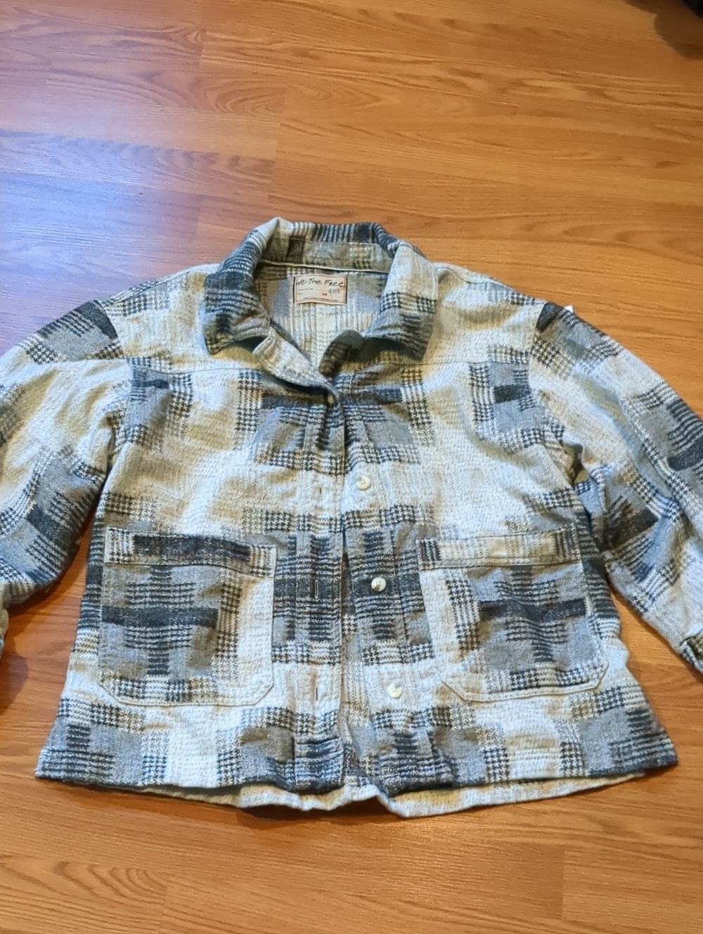 Free People We The Free Keep It Cozy Plaid Flannel Shacket Grey XS